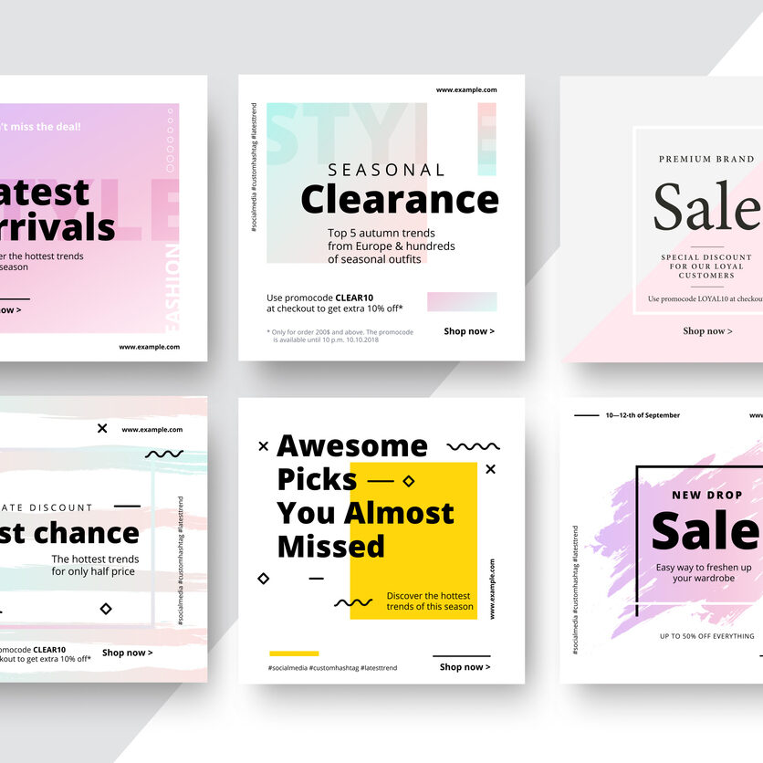 Modern promotion square web banner for social media mobile apps. Elegant sale and discount promo backgrounds with abstract pattern. Email ad newsletter layouts.